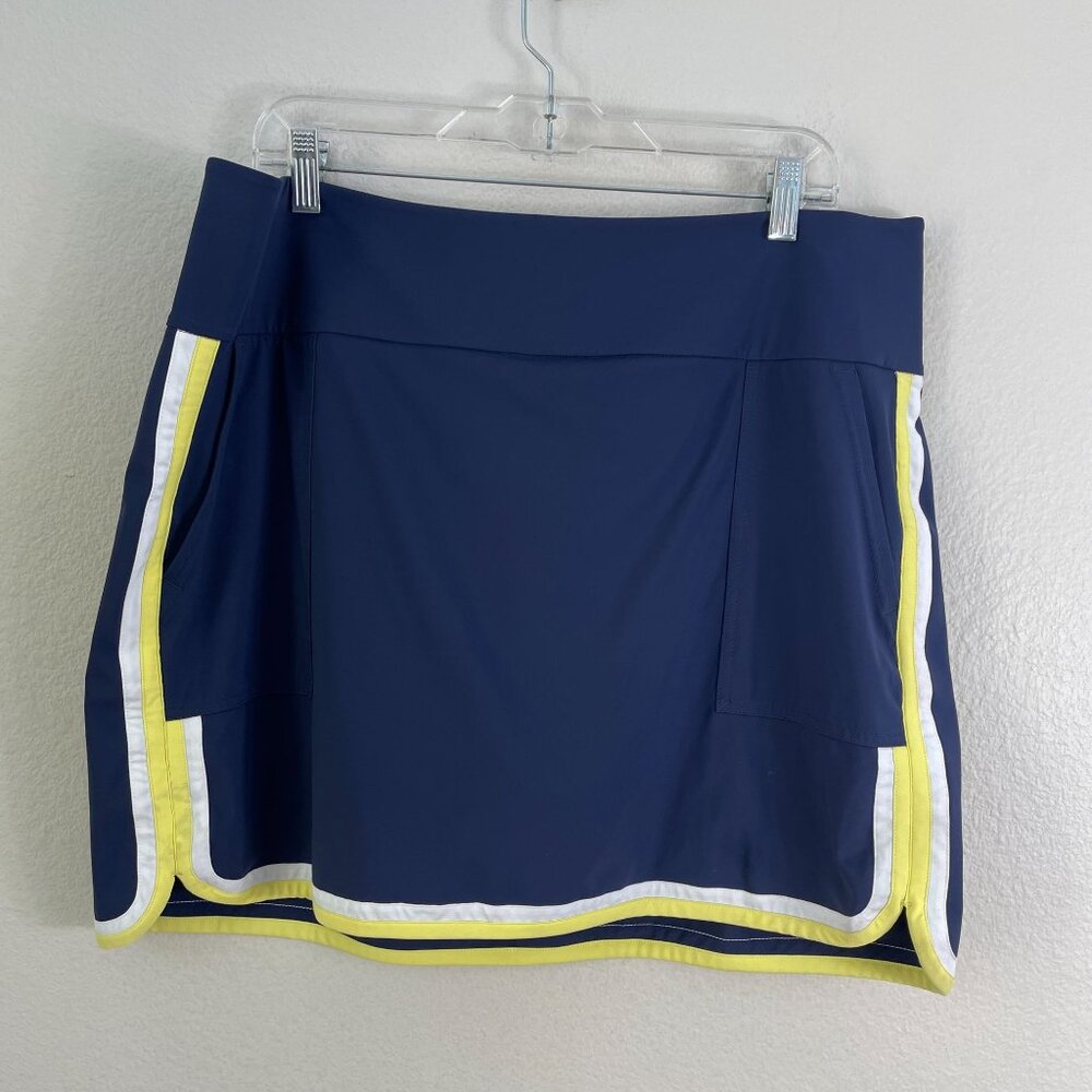 Kinona Womens XL Tennis Golf Skort Navy Yellow White Activewear‎ Stretch